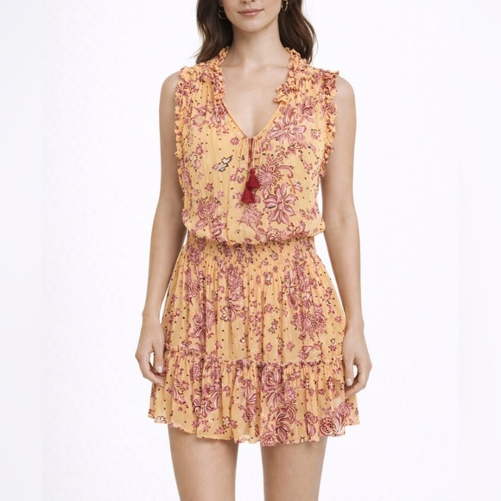Poupette St‎ Barth Triny Mini Dress Women’s Medium Pink Floral Resort Ruffle
